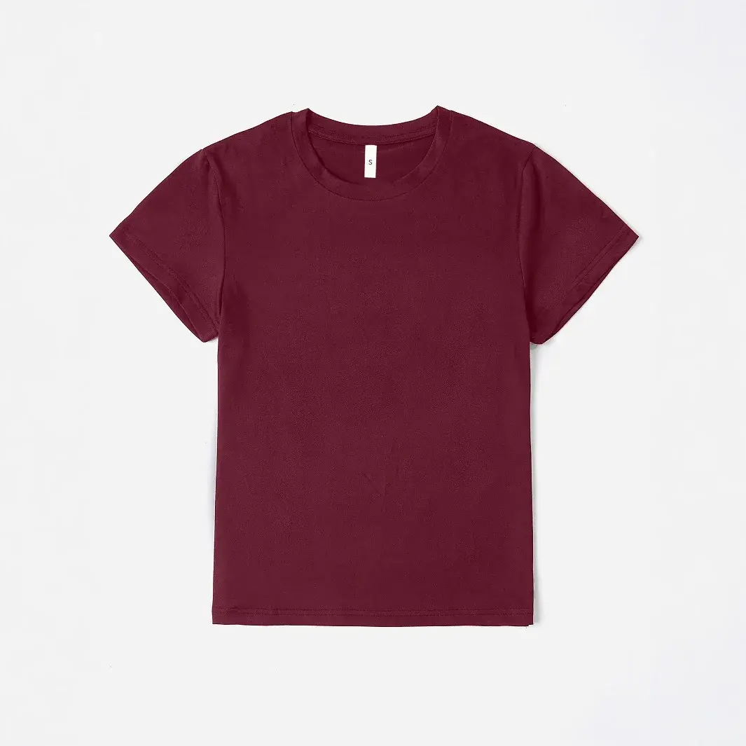 Women's round Neck Short Sleeve T-shirt Pure Color Independent Cross-Border Platform Short Length Polyester Fiber Crew Neck