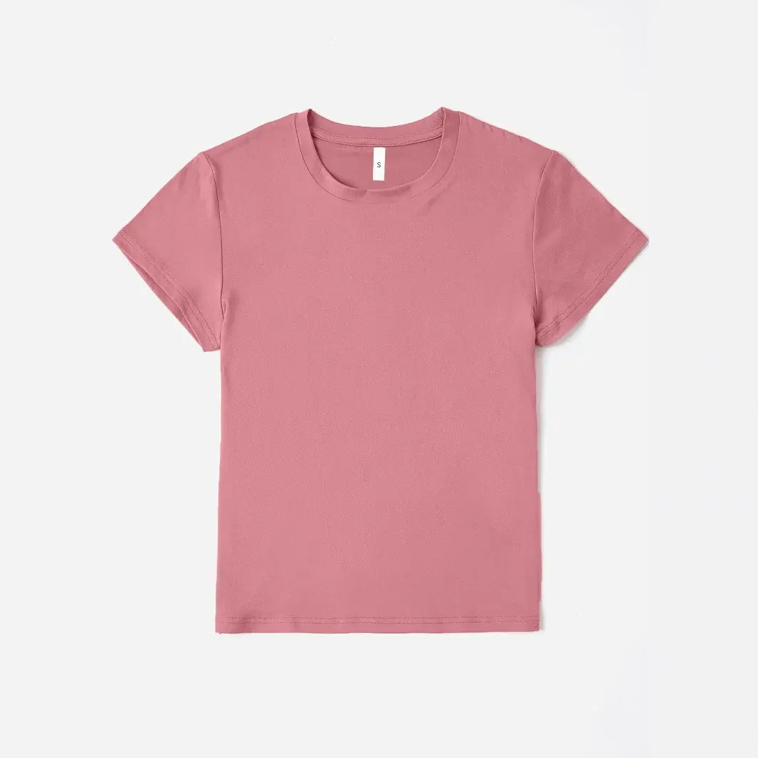Women's round Neck Short Sleeve T-shirt Pure Color Independent Cross-Border Platform Short Length Polyester Fiber Crew Neck