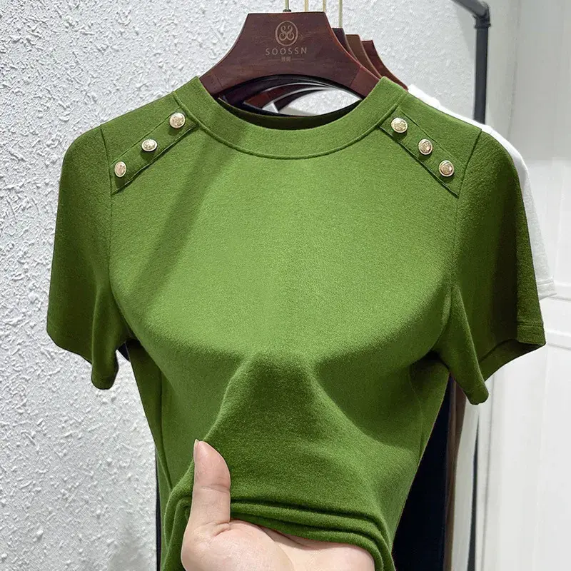 Loose round Neck Short Sleeve T-Shirt Women's Summer Base Layer Top Fashionable Versatile Bottoming Shirt European Style