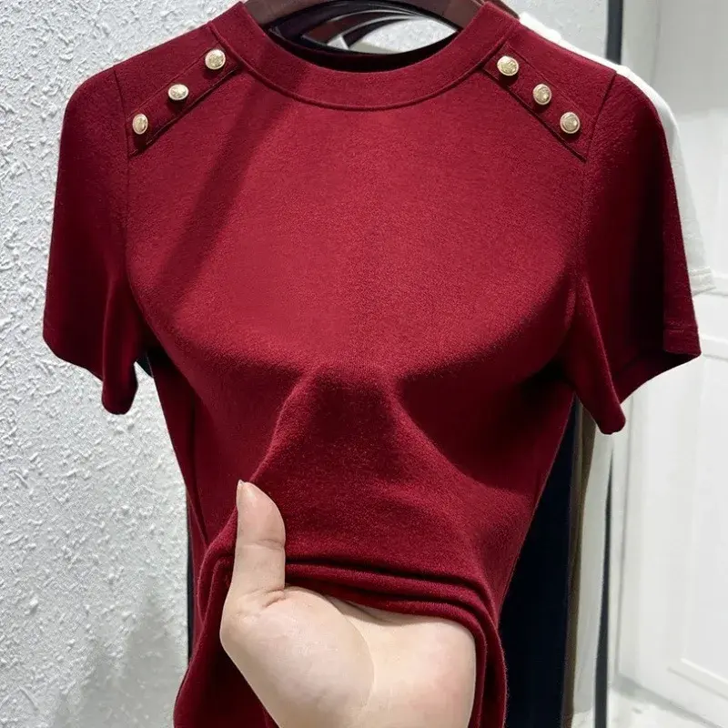 Loose round Neck Short Sleeve T-Shirt Women's Summer Base Layer Top Fashionable Versatile Bottoming Shirt European Style