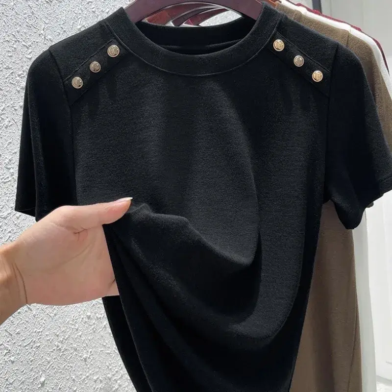 Loose round Neck Short Sleeve T-Shirt Women's Summer Base Layer Top Fashionable Versatile Bottoming Shirt European Style