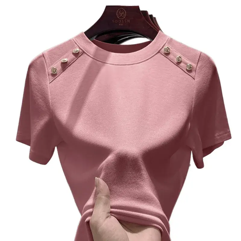 Loose round Neck Short Sleeve T-Shirt Women's Summer Base Layer Top Fashionable Versatile Bottoming Shirt European Style