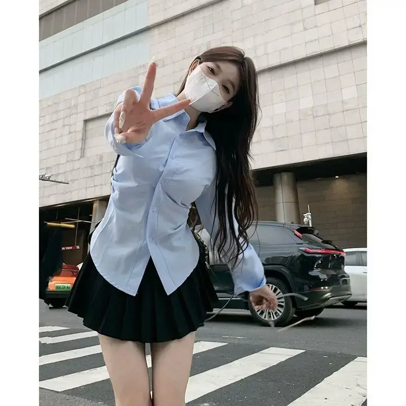 Blue Waist-Fitted Shirt Women's Slimming Design SensibilityNiche Sleeveless Top Trendy Spring Autumn New Arrival