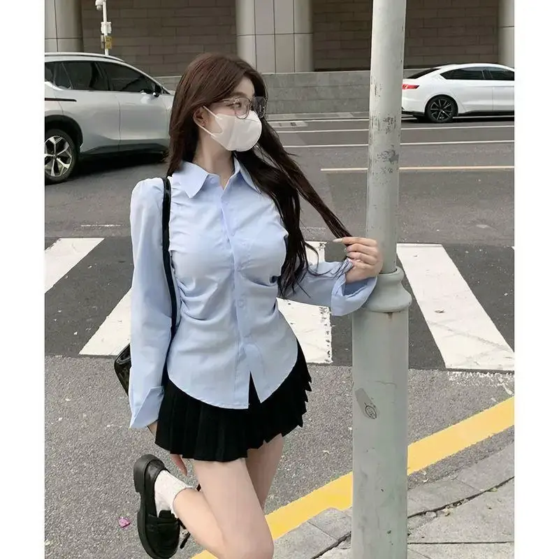 Blue Waist-Fitted Shirt Women's Slimming Design SensibilityNiche Sleeveless Top Trendy Spring Autumn New Arrival