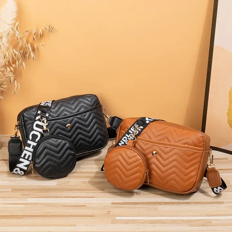 Guangzhou Women's Fashionable Embroidered V-Pattern Shoulder Bag New 2023 Korean Style Crossbody Bag Mother-Child Bag