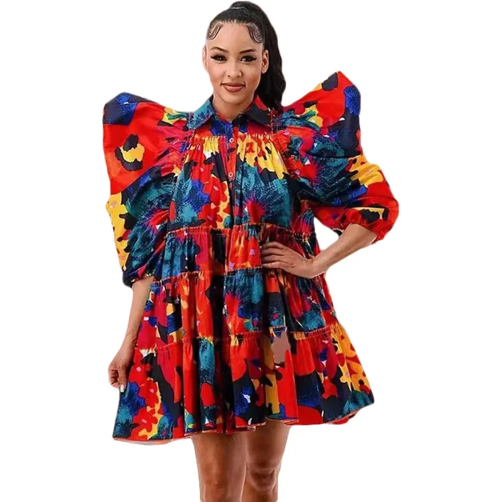 Fashionable Casual Ruffle Edge Button Up Dress Shirt Women's Clothing Large Size Snowflake Shirt Elegant Womenswear From China
