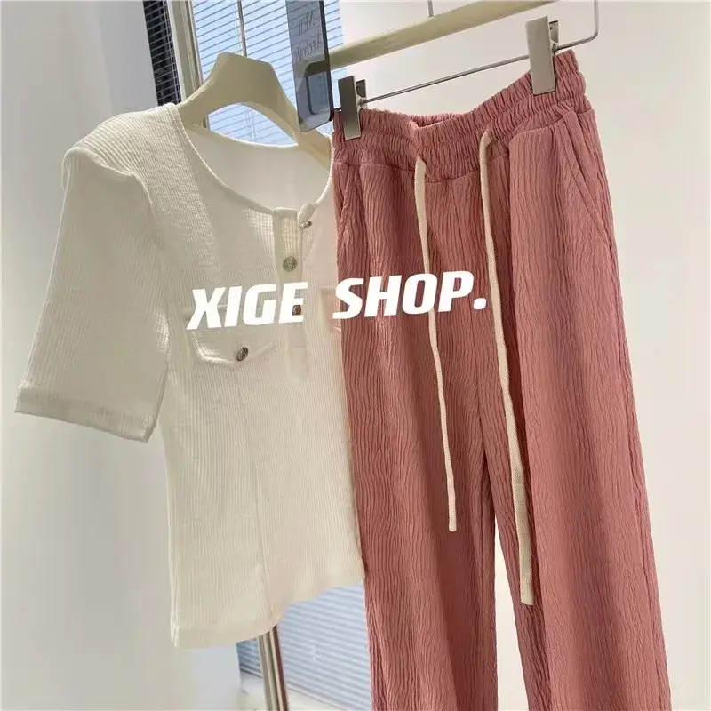 High Waist Casual Pants Women's Loose Lazy Draped Straight Leg Floor-Length Slimming Sporty Wide Leg Trousers