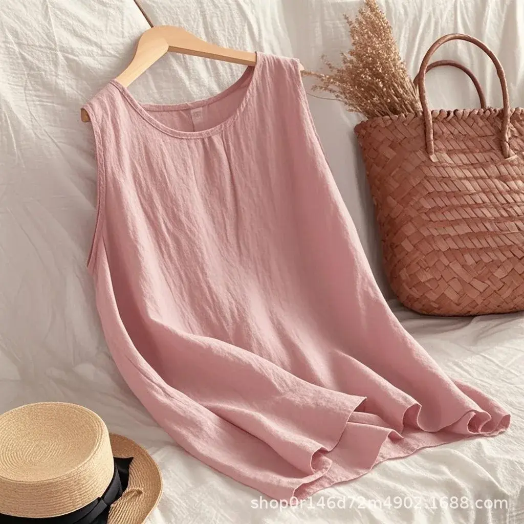 Women's Cotton Linen Strap Vest Casual Loose Slimming Versatile New Style 2025 Comfortable Breathable Eco-Friendly Top