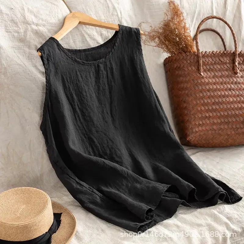 Women's Cotton Linen Strap Vest Casual Loose Slimming Versatile New Style 2025 Comfortable Breathable Eco-Friendly Top