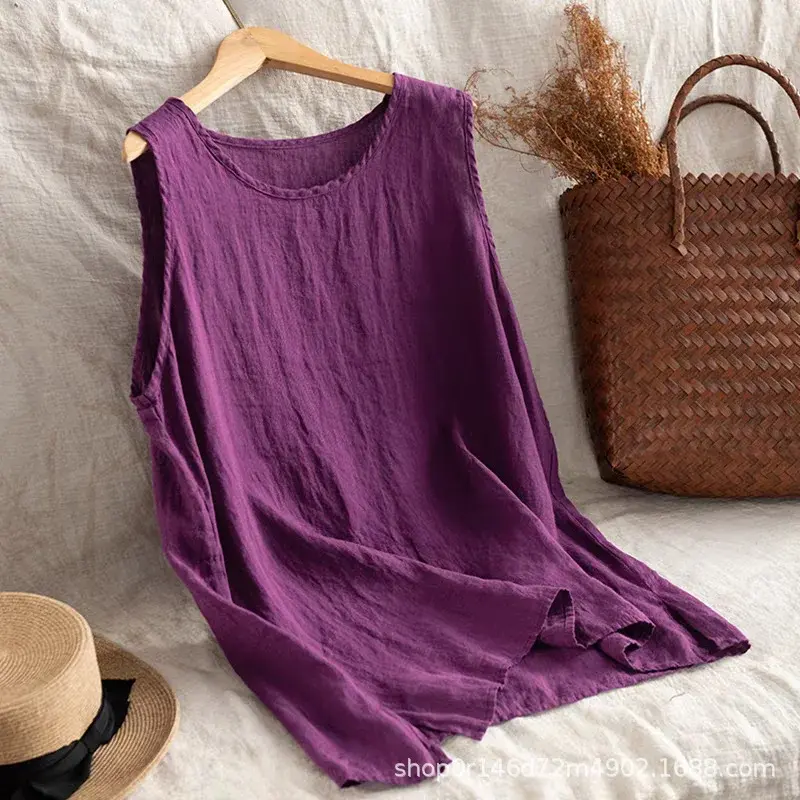 Women's Cotton Linen Strap Vest Casual Loose Slimming Versatile New Style 2025 Comfortable Breathable Eco-Friendly Top