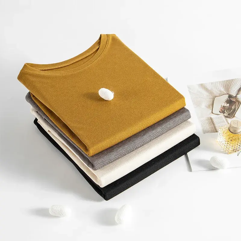 Women's Spring New Inner Silk Knit Top Long Sleeve Warm Smooth Slimming Solid Color T-Shirt From China Large Quantity Available