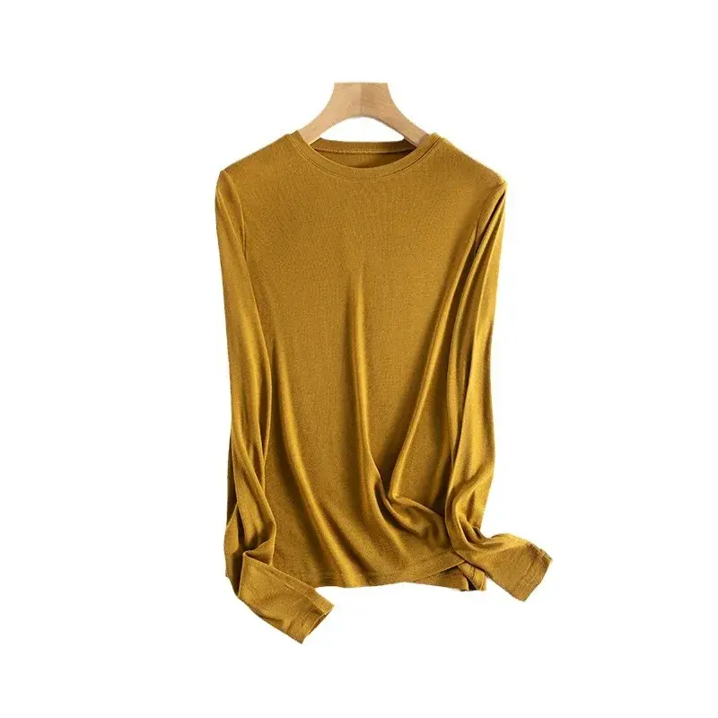 Women's Spring New Inner Silk Knit Top Long Sleeve Warm Smooth Slimming Solid Color T-Shirt From China Large Quantity Available