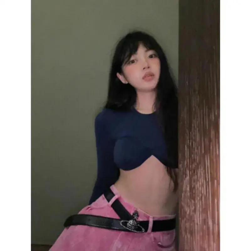 Chic American Style Denim Skirt Women's Half-length Midi Skirts Sexy Cherry Pink Text Pleated Long Skirts Female Fashionable
