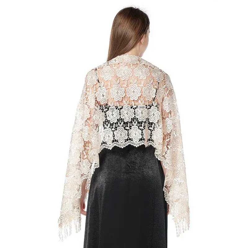 Elegant Embroidered Lace Shawl Women's Evening Gown Party Fringed Shawl Ethnic Style Final Embroidery Shawl For Special Occasion