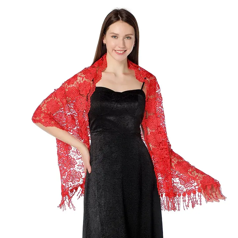 Elegant Embroidered Lace Shawl Women's Evening Gown Party Fringed Shawl Ethnic Style Final Embroidery Shawl For Special Occasion