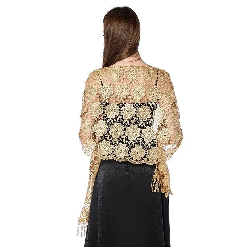 Elegant Embroidered Lace Shawl Women's Evening Gown Party Fringed Shawl Ethnic Style Final Embroidery Shawl For Special Occasion