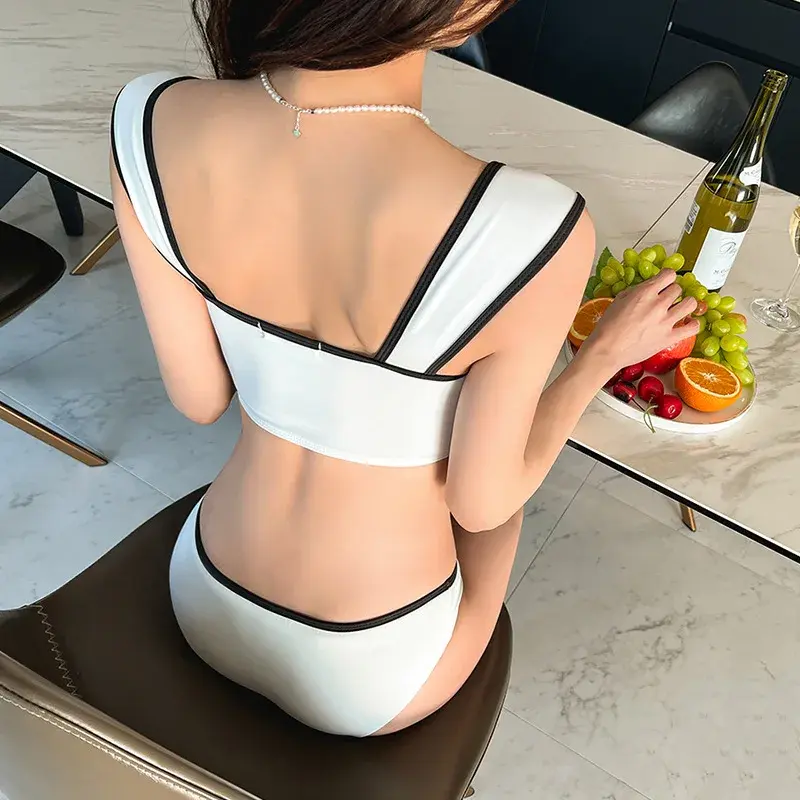 Women's Sexy Solid Color Triangle Bikini Two-Piece Thermal Spring Surfing Small Chest Gathered Slimming Beachwear