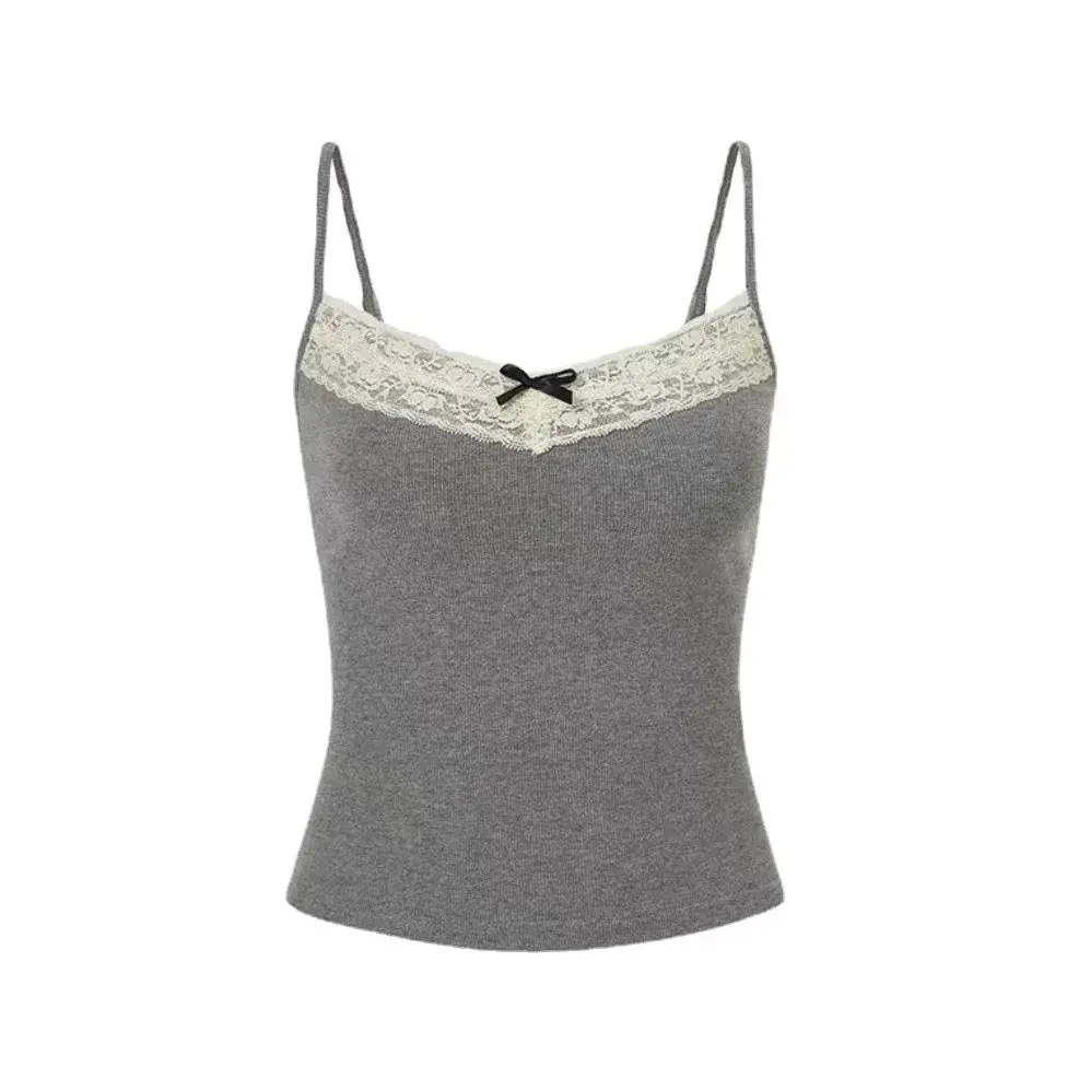 Pure Desire Lace Butterfly Knot Vest Women's Tank Top with Chest Pad Slim Fit Backless Shirt Women's Cotton Underwear