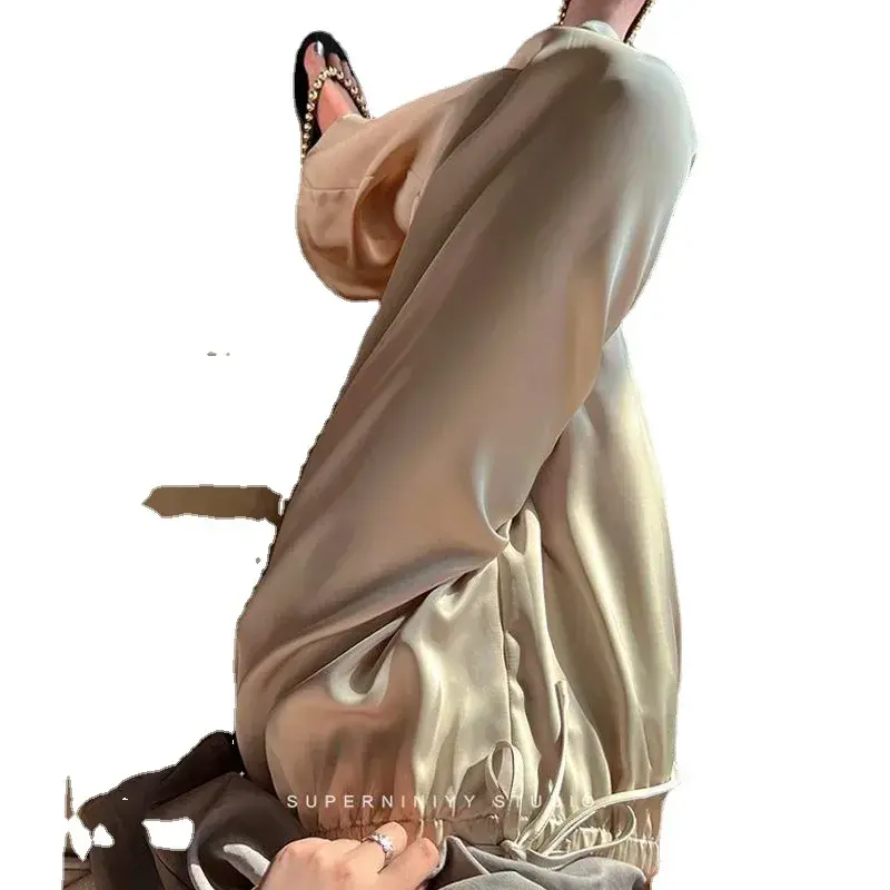 Premium Satin Loose-fit Pants Women's New Spring Summer Drawstring Casual Straight-leg High-waisted Trousers
