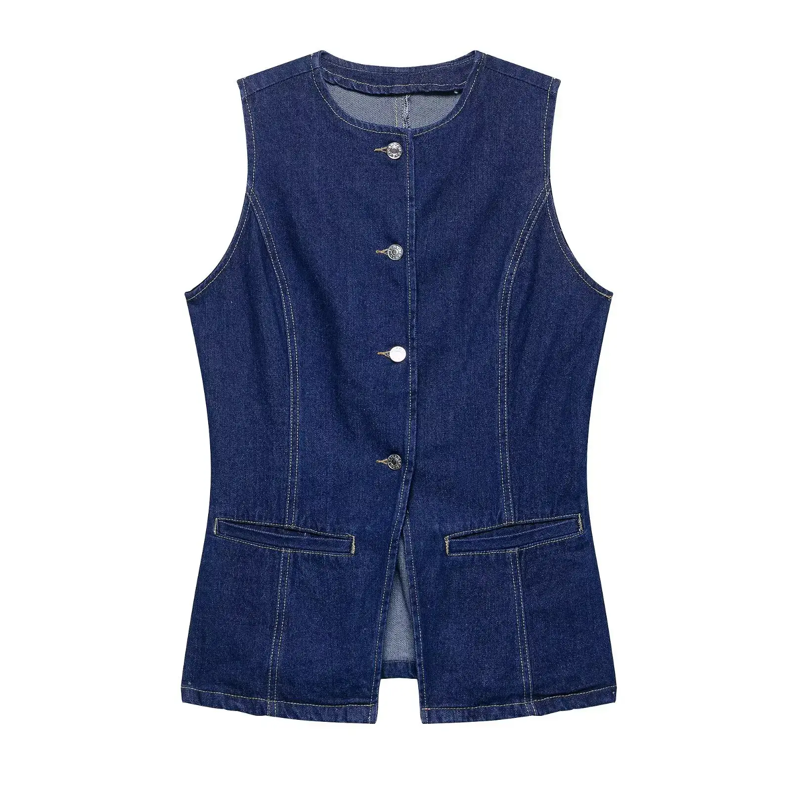 New Summer Fashion Denim Sleeveless Vest Back Elastic Waist Shorts Women's Wear ZR Brand Polyester Fiber Mixed Fabric Vest