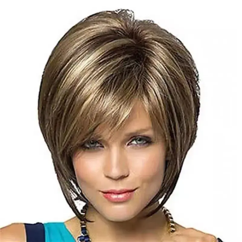 Cross-Border Short Straight Hair Wig Women's Bob Style Natural Airy Bangs Daily Full Head Covering Hairpiece