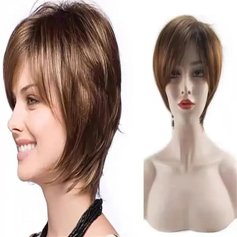 Cross-Border Short Straight Hair Wig Women's Bob Style Natural Airy Bangs Daily Full Head Covering Hairpiece