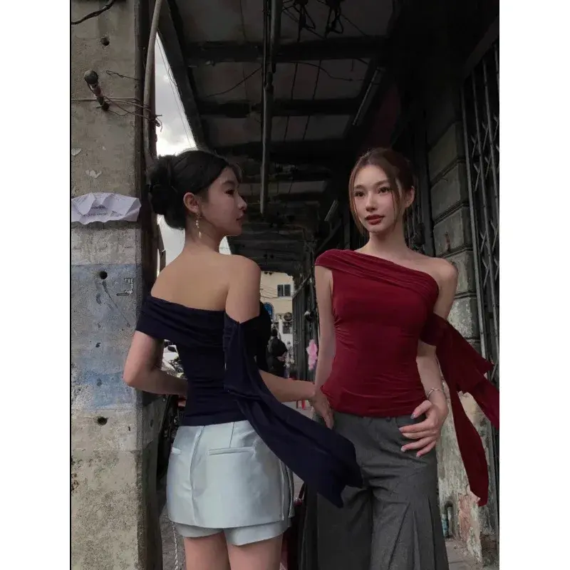 Summer 2025 Sexy Unusual Sleeveless Vest Strap Women's Base Fashionable All-Match Pants Skirts Knitted Full Sleeve Regular Patte
