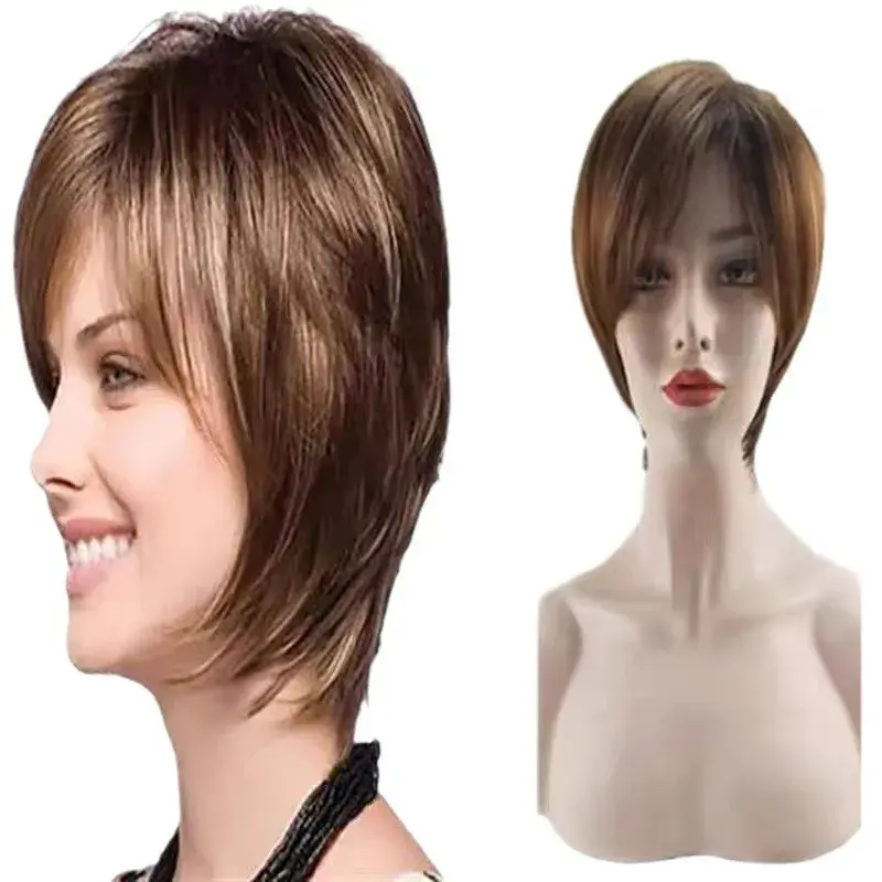 Cross-Border Short Straight Hair Wig Women's Bob Style Natural Airy Bangs Daily Full Head Covering Hairpiece