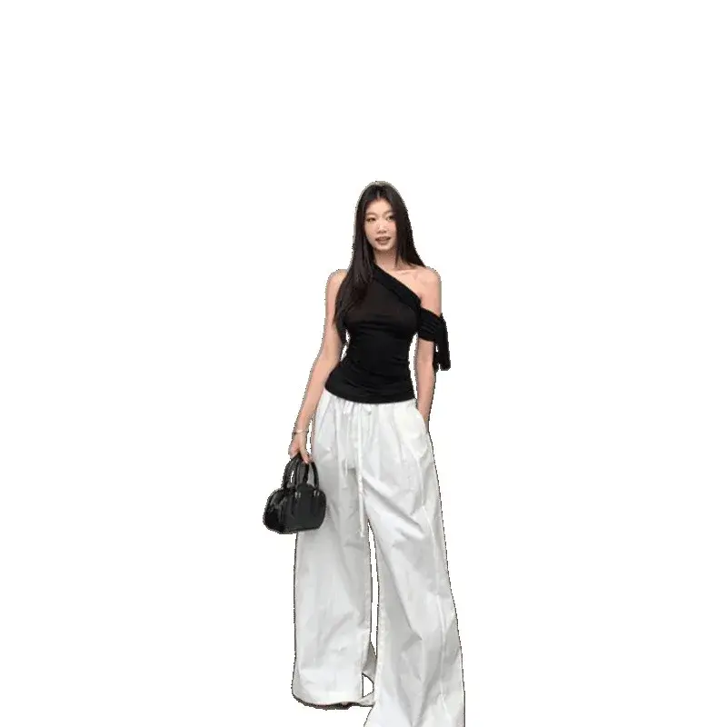 Summer 2025 Sexy Unusual Sleeveless Vest Strap Women's Base Fashionable All-Match Pants Skirts Knitted Full Sleeve Regular Patte