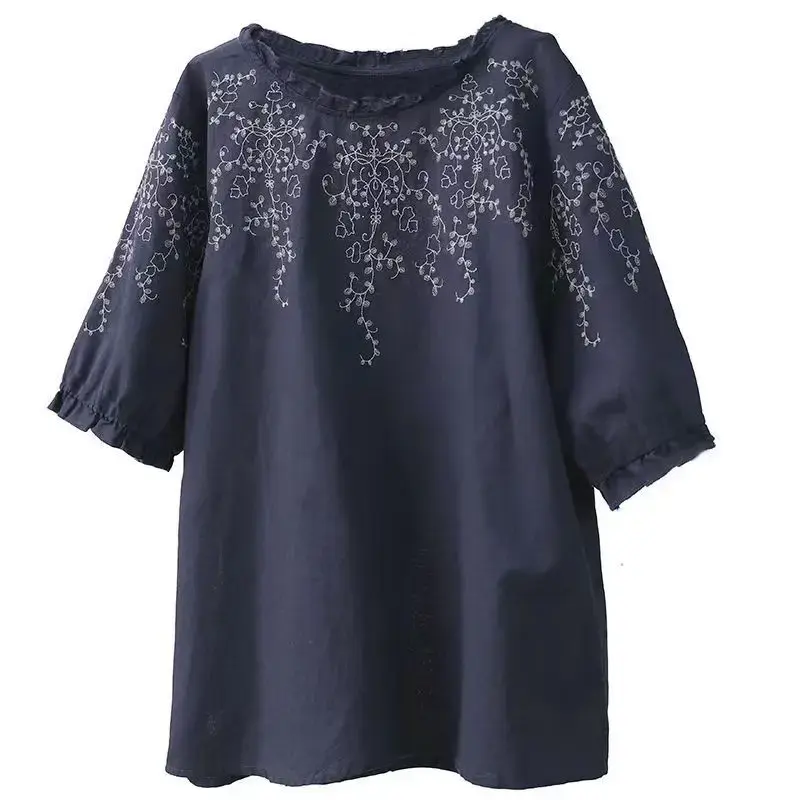 Summer Fashion plus Size Floral Print Half Sleeve Women's T-shirt Lantern Sleeve Base Shirt Wooden Edge Ruffle Short Sleeve Top