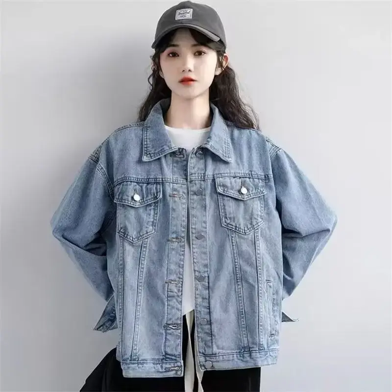 Women's Denim Jacket Spring Autumn 2023 Loose Versatile Retro Style Fashionable Top Casual Loose Fit Classic Blue Jeans Jacket