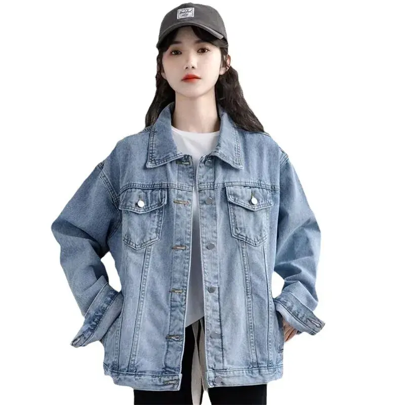 Women's Denim Jacket Spring Autumn 2023 Loose Versatile Retro Style Fashionable Top Casual Loose Fit Classic Blue Jeans Jacket