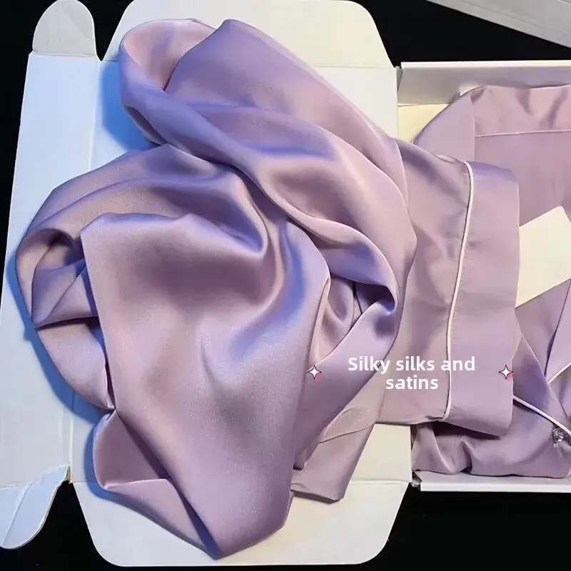 2023 High-end Feel Silk Long Sleeve Women's Pajama Set Air Conditioning Room Home Use Lightweight Summer Sleepwear