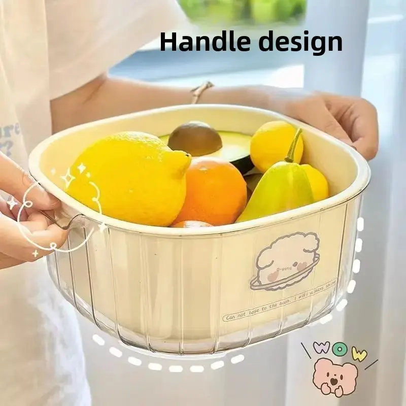 New Double Layer Draining Vegetable Basket Home Living Room Plastic Fruit And Vegetable Kitchen Thickened Draining Basket