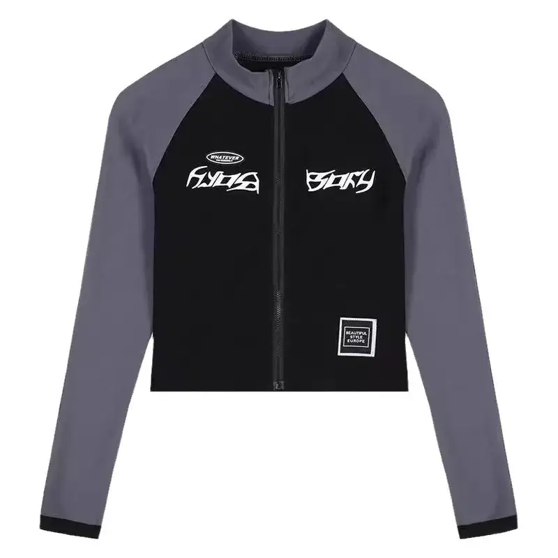 Women's Trendy Autumn Cropped Color Blocking Zipper Elegant Slimming Long Sleeve Base Layer Top Lifter from China Mainland