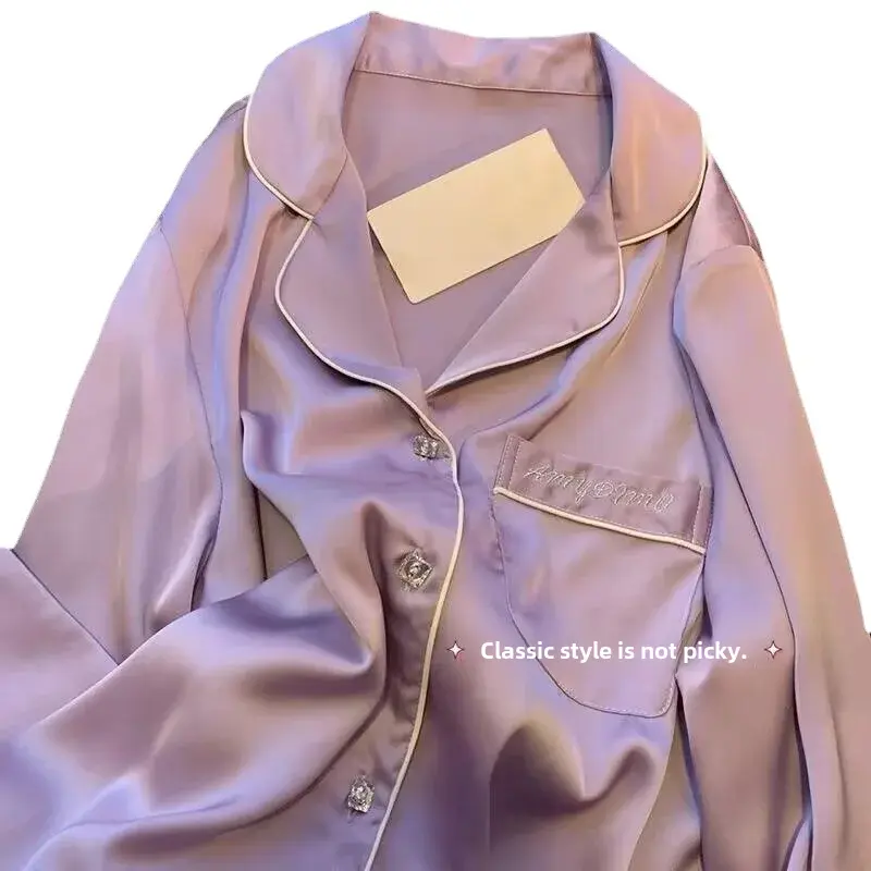 2023 High-end Feel Silk Long Sleeve Women's Pajama Set Air Conditioning Room Home Use Lightweight Summer Sleepwear