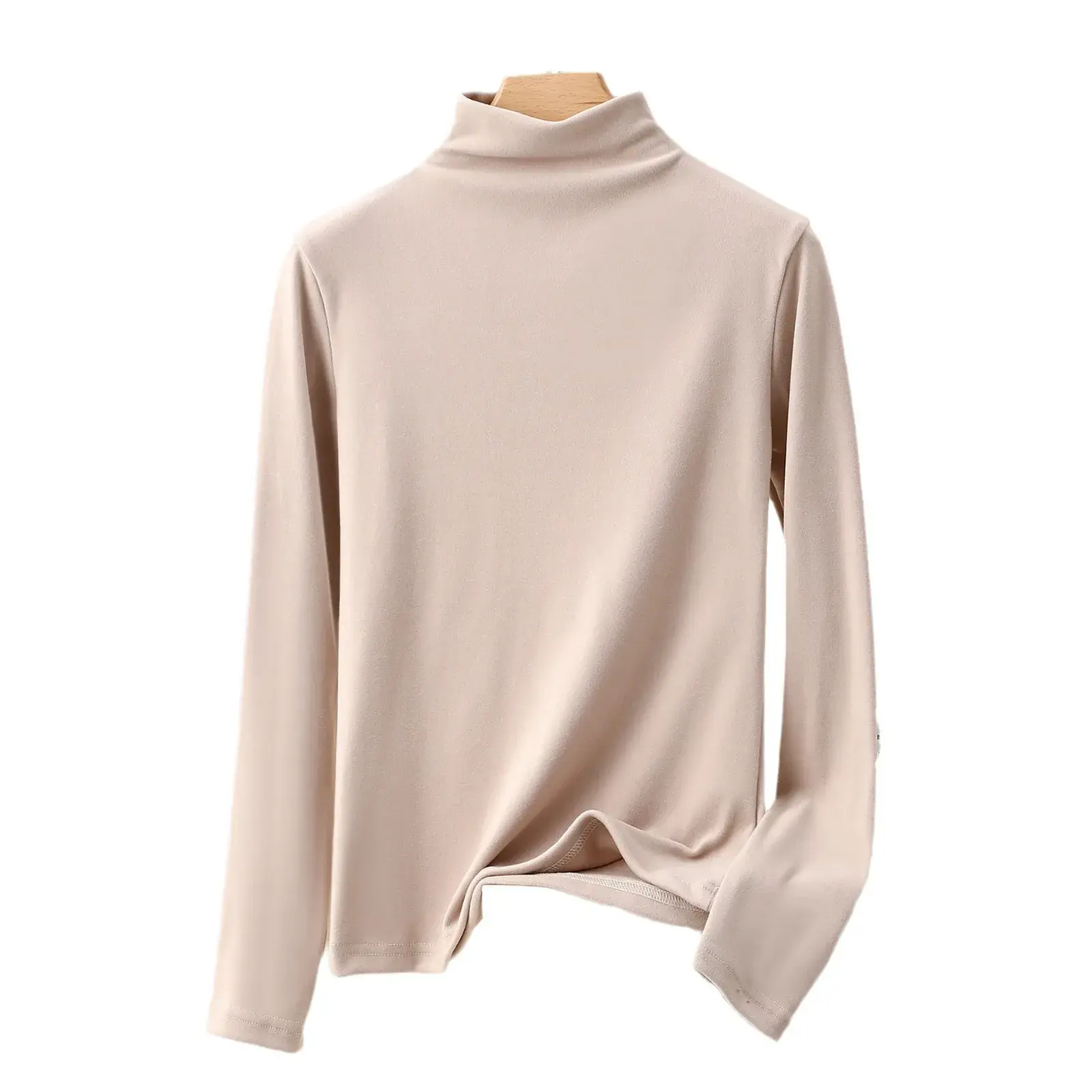 Elegant Casual Nano Polo Turtle Neck Long Sleeve Base Layer Top Smooths Your Silhouette Warm Women's T-Shirt Fleece-Lined