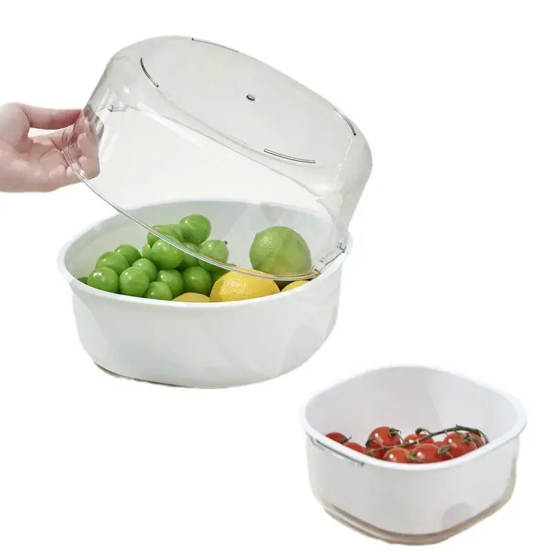 New Double Layer Draining Vegetable Basket Home Living Room Plastic Fruit And Vegetable Kitchen Thickened Draining Basket