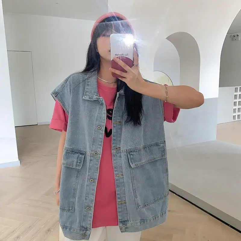 Loose Denim Vest Women's Sleeveless Top Korean Style Spring Autumn Hot Sale Of The Season New Arrival Fashionable Outerwear Poly