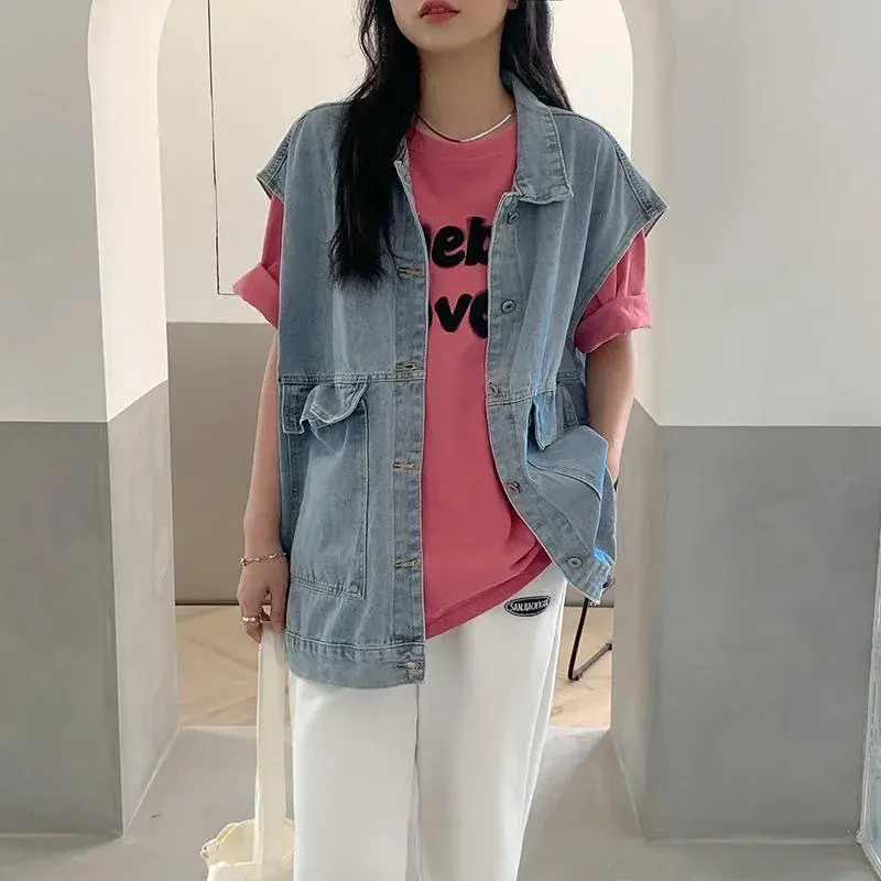 Loose Denim Vest Women's Sleeveless Top Korean Style Spring Autumn Hot Sale Of The Season New Arrival Fashionable Outerwear Poly
