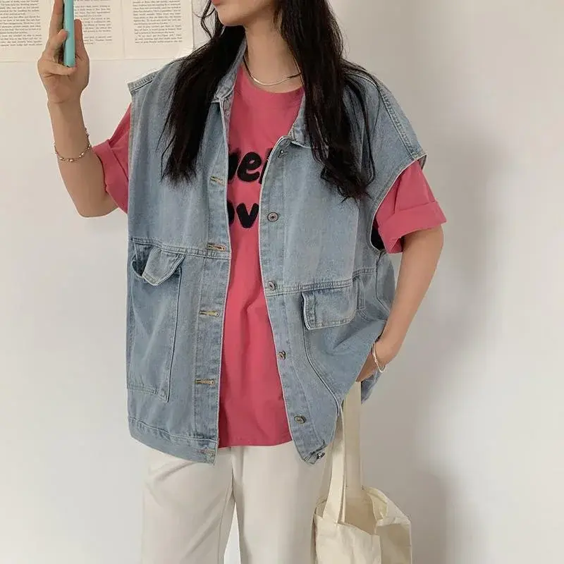 Loose Denim Vest Women's Sleeveless Top Korean Style Spring Autumn Hot Sale Of The Season New Arrival Fashionable Outerwear Poly