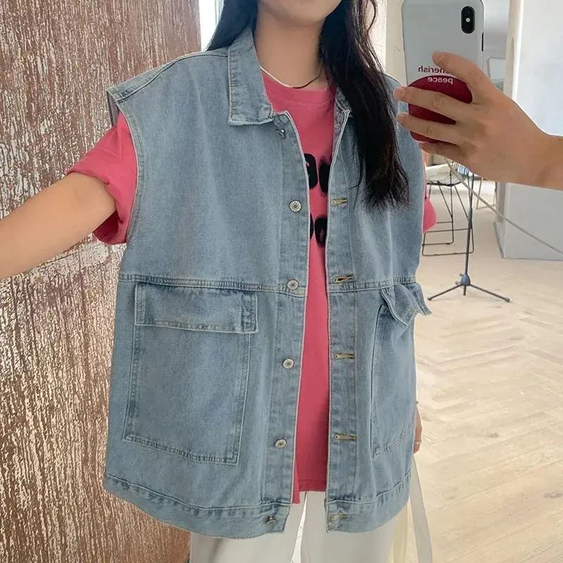 Loose Denim Vest Women's Sleeveless Top Korean Style Spring Autumn Hot Sale Of The Season New Arrival Fashionable Outerwear Poly