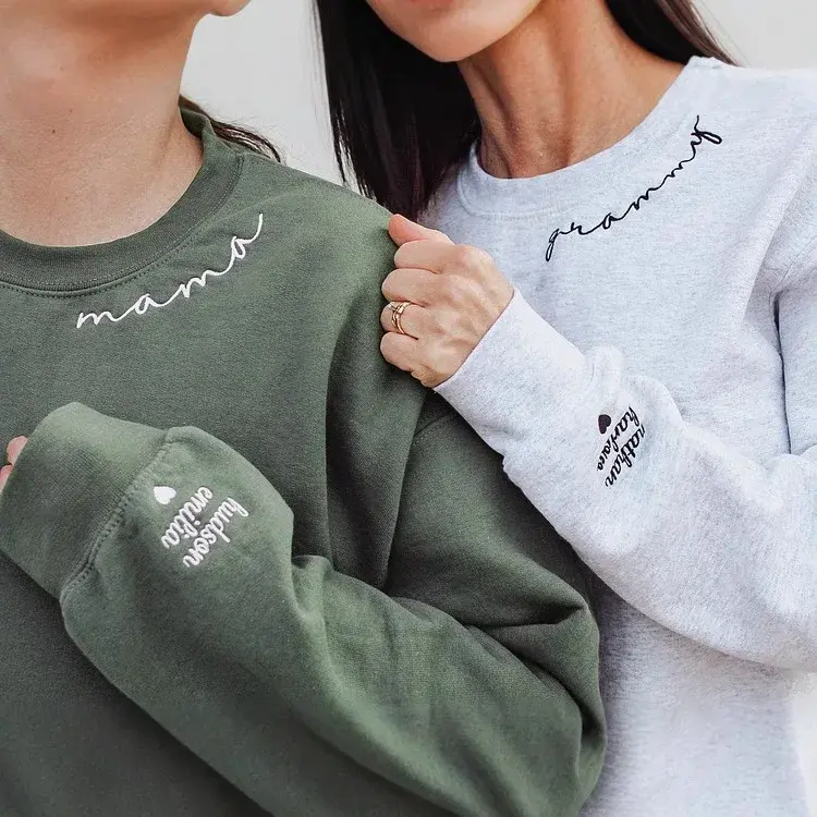 Roman Letter Embroidery Long Sleeve Crew Neck Sweatshirt Casual Gift for Mom And Family Members Cross-Border Independent Station