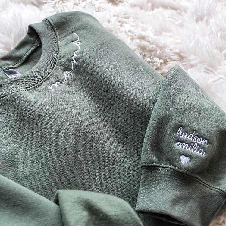 Roman Letter Embroidery Long Sleeve Crew Neck Sweatshirt Casual Gift for Mom And Family Members Cross-Border Independent Station