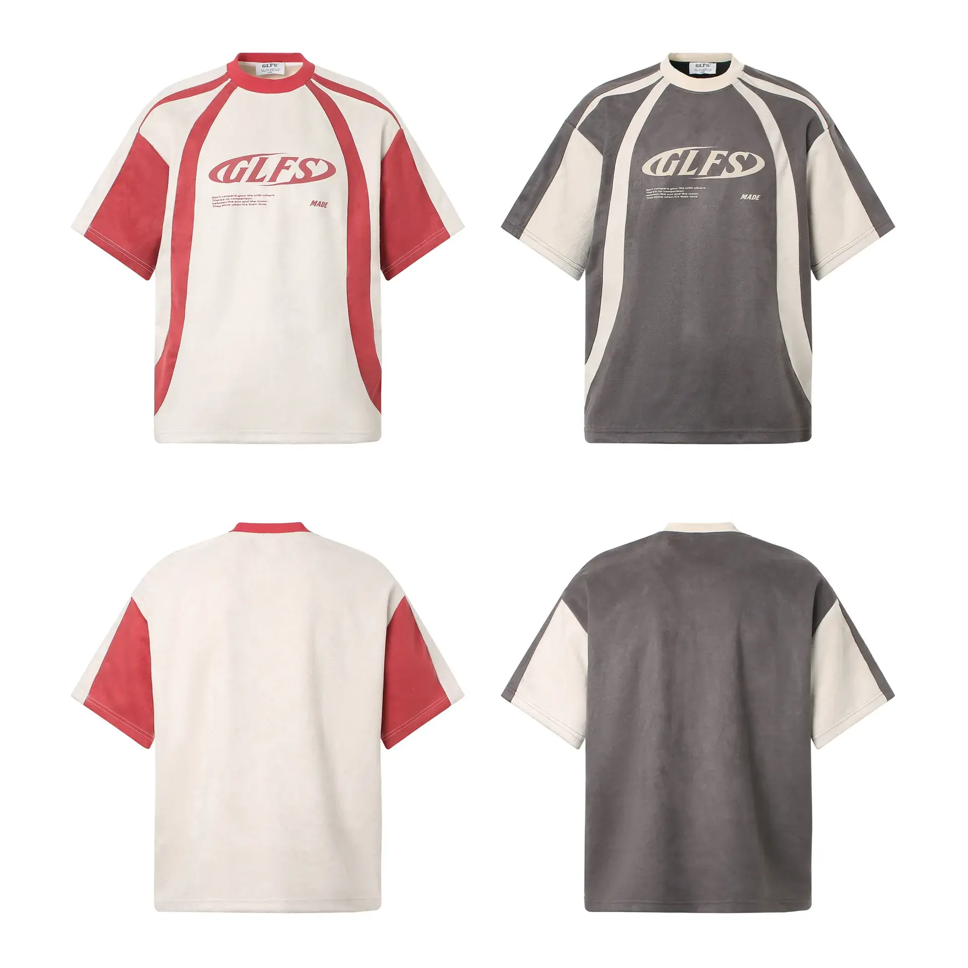 JT963 American Streetwear Summer Loose Deconstructed Suede Men's Short Sleeve T-Shirt Casual Crew Neck Top Quality Design