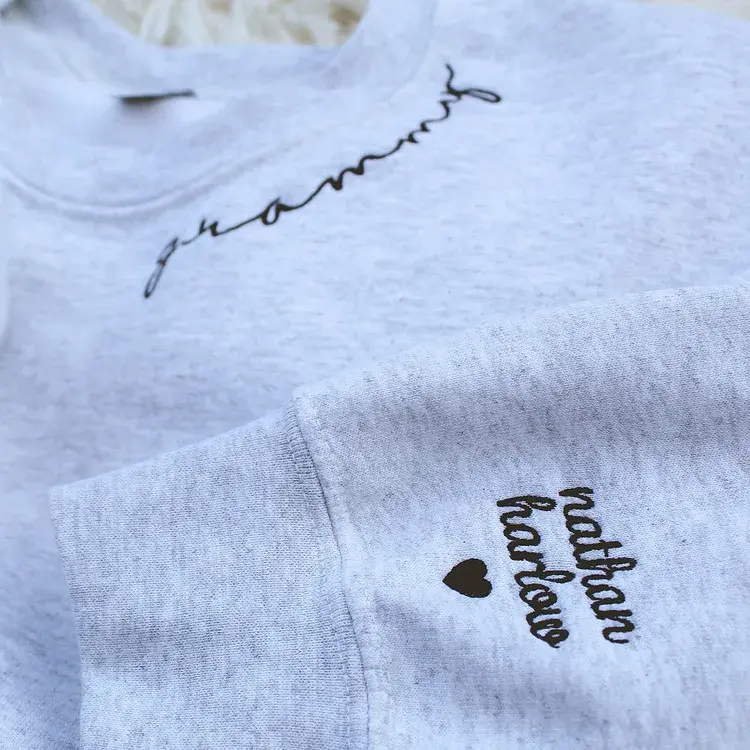 Roman Letter Embroidery Long Sleeve Crew Neck Sweatshirt Casual Gift for Mom And Family Members Cross-Border Independent Station