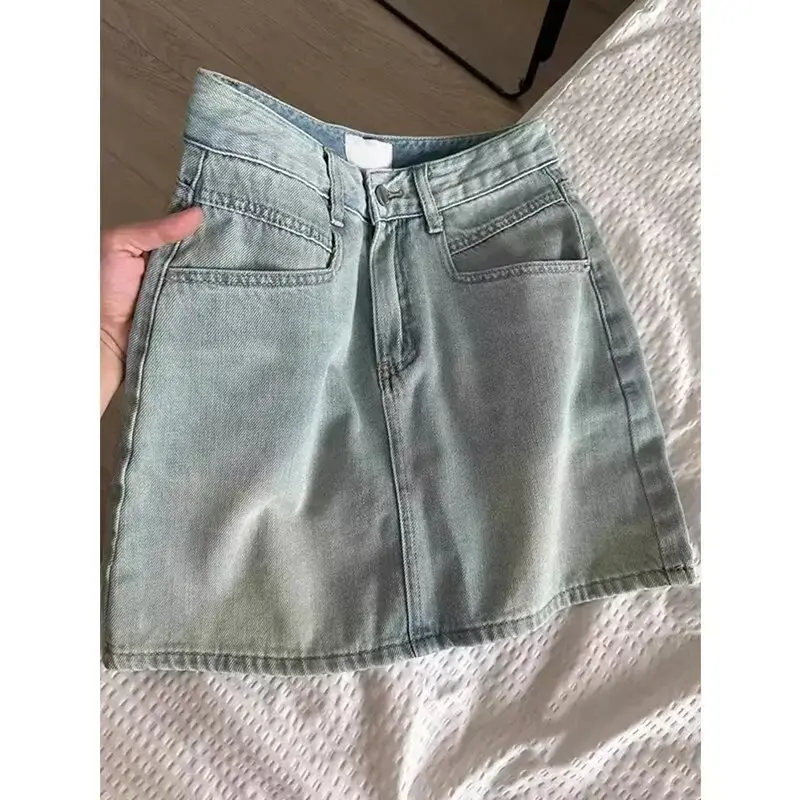Plus Size High Waist American Style Denim Mini Skirt Women Summer Loose Slimming A- Line Short Skirt Cotton Material Pockets