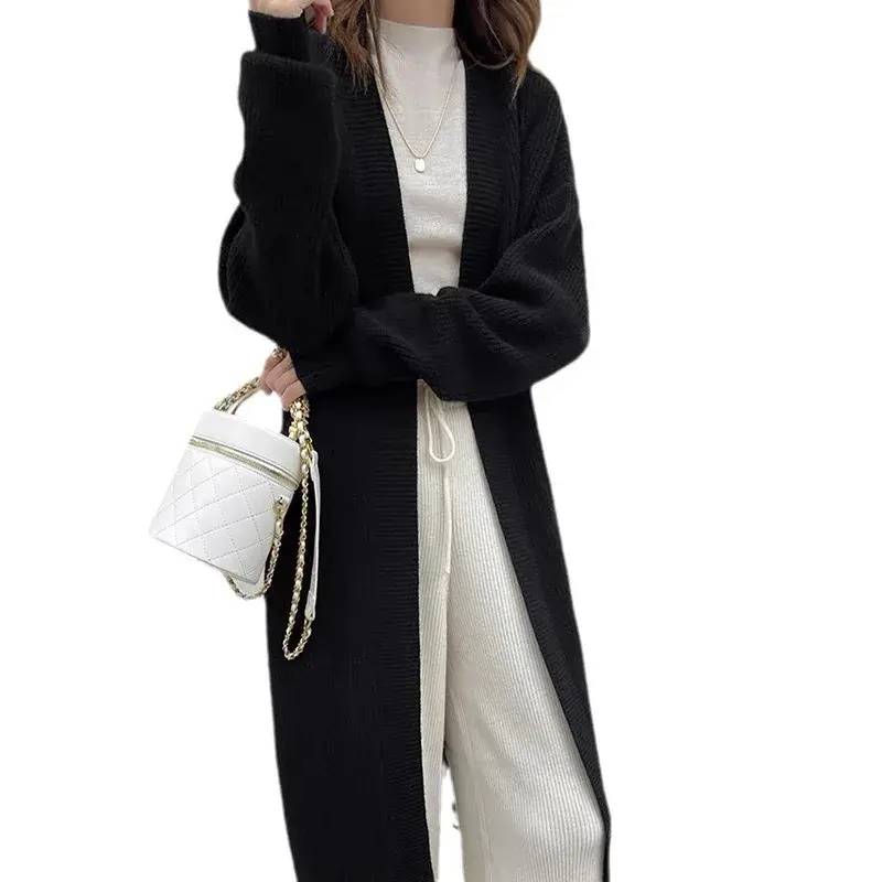 Ladies' Wool Knitted Open Cardigan Spring Hot Sale Of The Season Loose Fit Thickened V-neck Mid-length Sweater Jacket Versatile