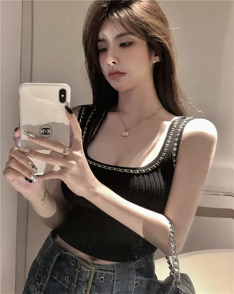 Pure Desire Strap Vest Women Summer Inner Chain Top Sweet Slimming Outerwear Design Unique Base Shirt Nylon Material