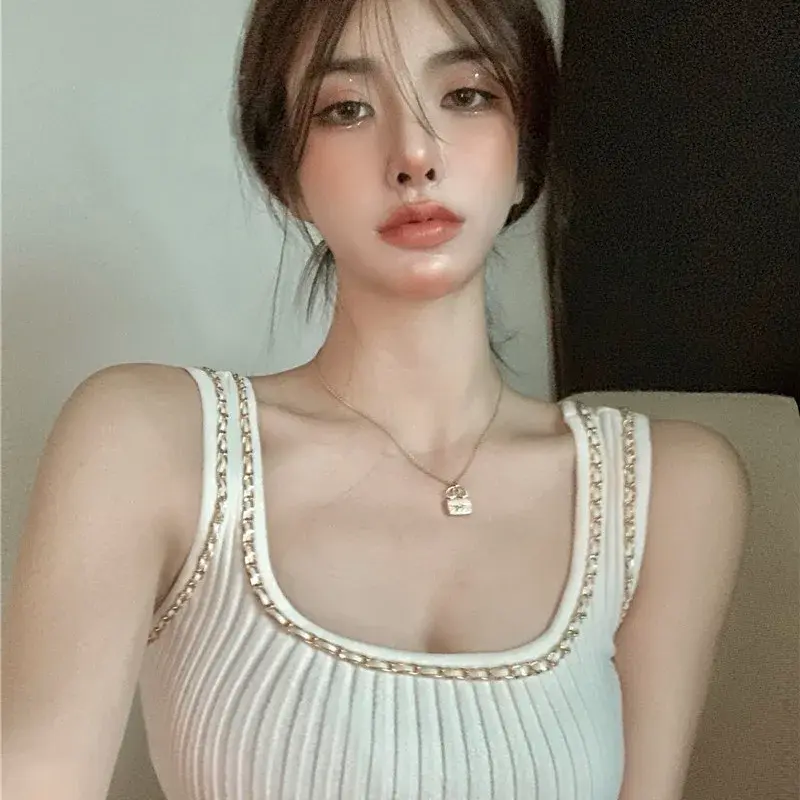 Pure Desire Strap Vest Women Summer Inner Chain Top Sweet Slimming Outerwear Design Unique Base Shirt Nylon Material